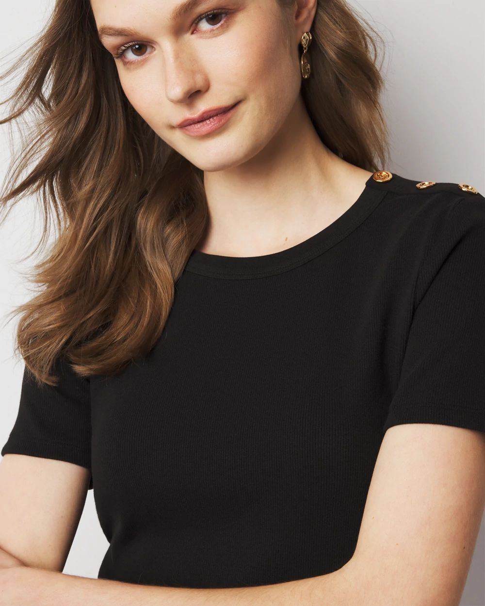 WHBM FORME™ Ribbed Stretch Button Shoulder Tee | White House